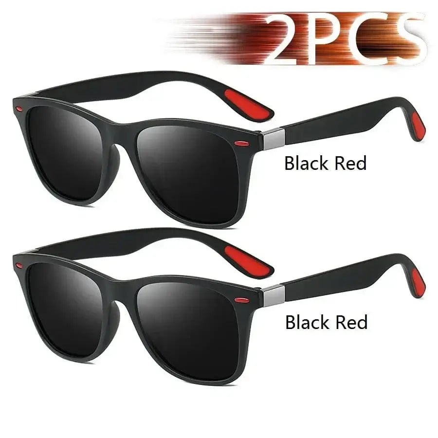 China China 2PCS BlackRed Fashion Vintage Square Unisex Driving Fishing Sunglasses Men Women Luxury Brand Designer Sun Glasses Anti-Glare Eyewear UV400