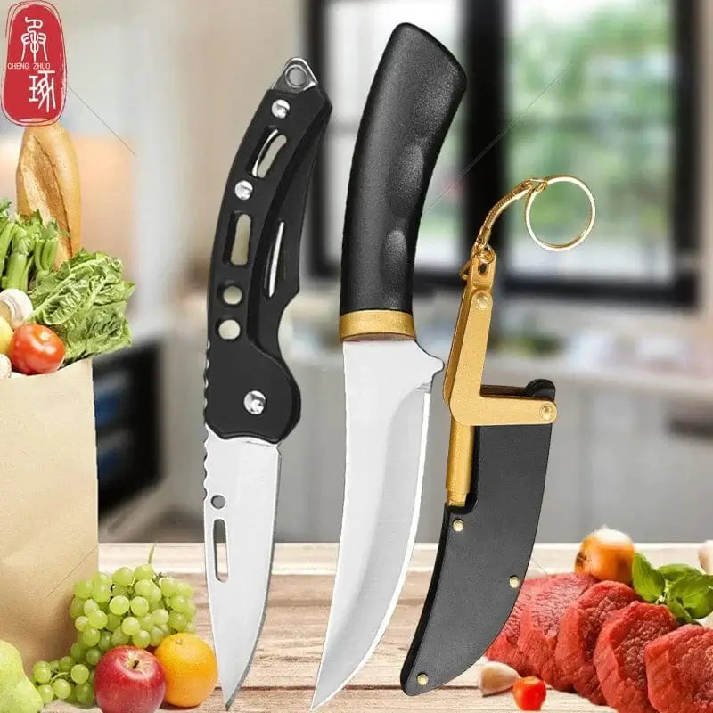 China China 2PCS Boning Knife Set Kitchen Butcher Knife with Folding Fruit Knife Meat Cleaver Cooking BBQ Chef Knife Kitchen Accessories