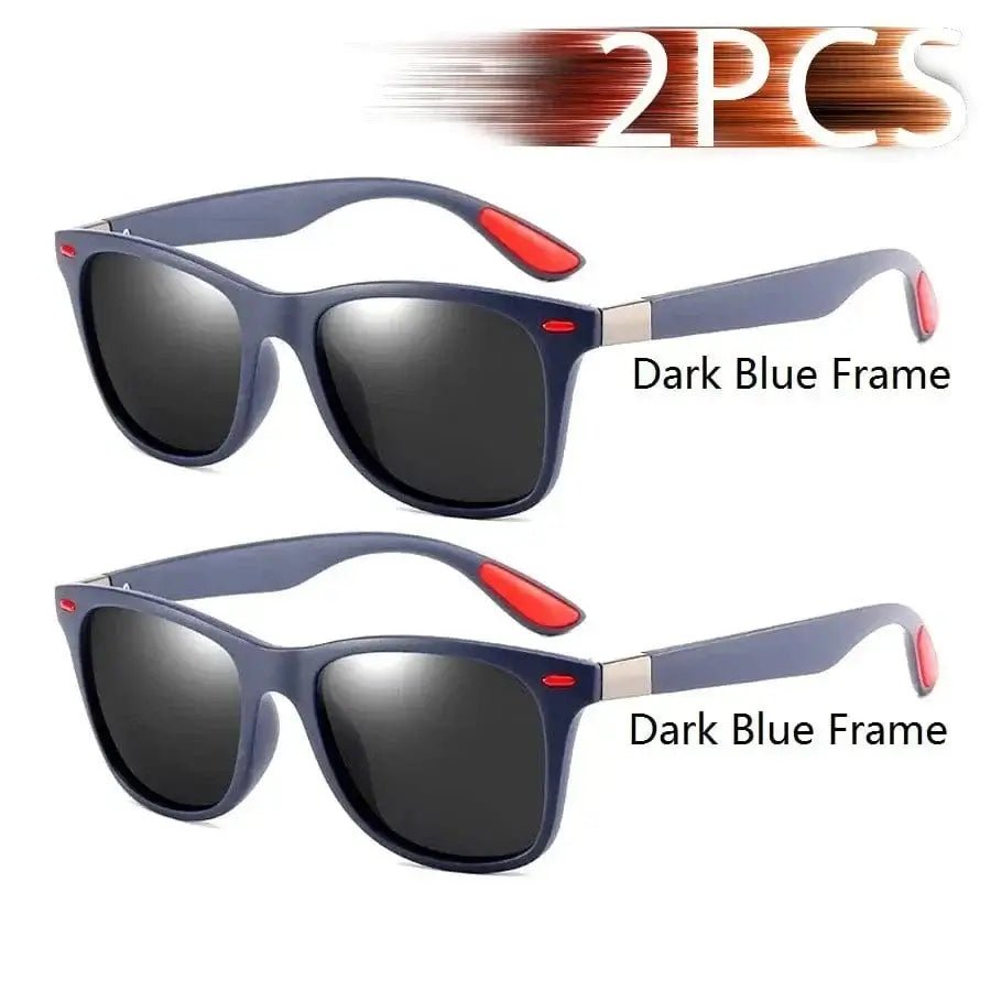 China China 2PCS DarkBlueFrame Fashion Vintage Square Unisex Driving Fishing Sunglasses Men Women Luxury Brand Designer Sun Glasses Anti-Glare Eyewear UV400
