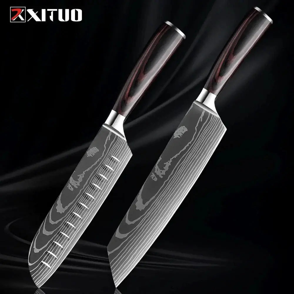 China China 2PCS Knife A XITUO Kitchen Knife Set 1-9PCS,7Cr17Mov Stainless Steel Sharp Chef Knife Santoku Knife Fruit knife Ergonomic Pakkawood Handle