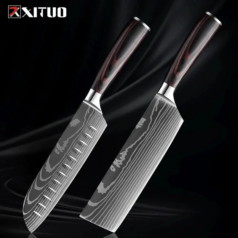 China China 2PCS Knife B XITUO Kitchen Knife Set 1-9PCS,7Cr17Mov Stainless Steel Sharp Chef Knife Santoku Knife Fruit knife Ergonomic Pakkawood Handle