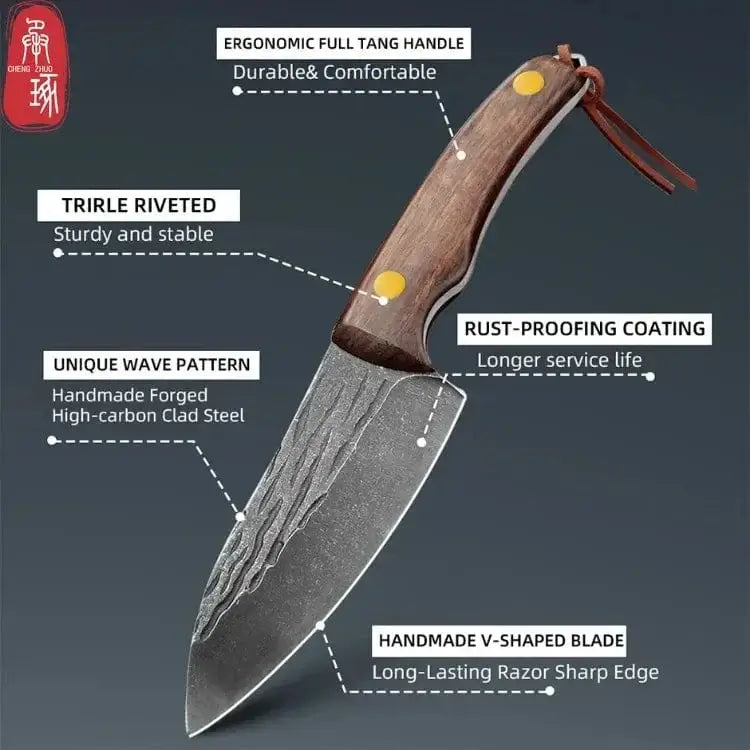 China China 3.5inch Kitchen Knife Full Tang Thickened Knife High Carbon Steel Forged Butcher Knives Meat Cleaver Boning Knife Wooden Handle