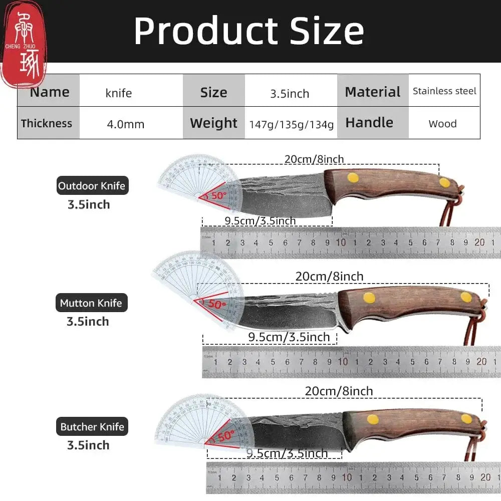 China China 3.5inch Kitchen Knife Full Tang Thickened Knife High Carbon Steel Forged Butcher Knives Meat Cleaver Boning Knife Wooden Handle