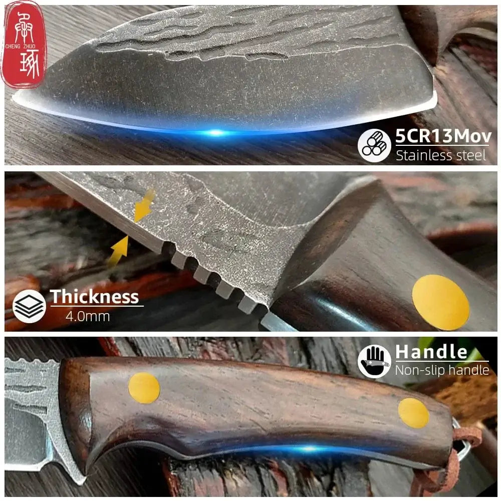 China China 3.5inch Kitchen Knife Full Tang Thickened Knife High Carbon Steel Forged Butcher Knives Meat Cleaver Boning Knife Wooden Handle