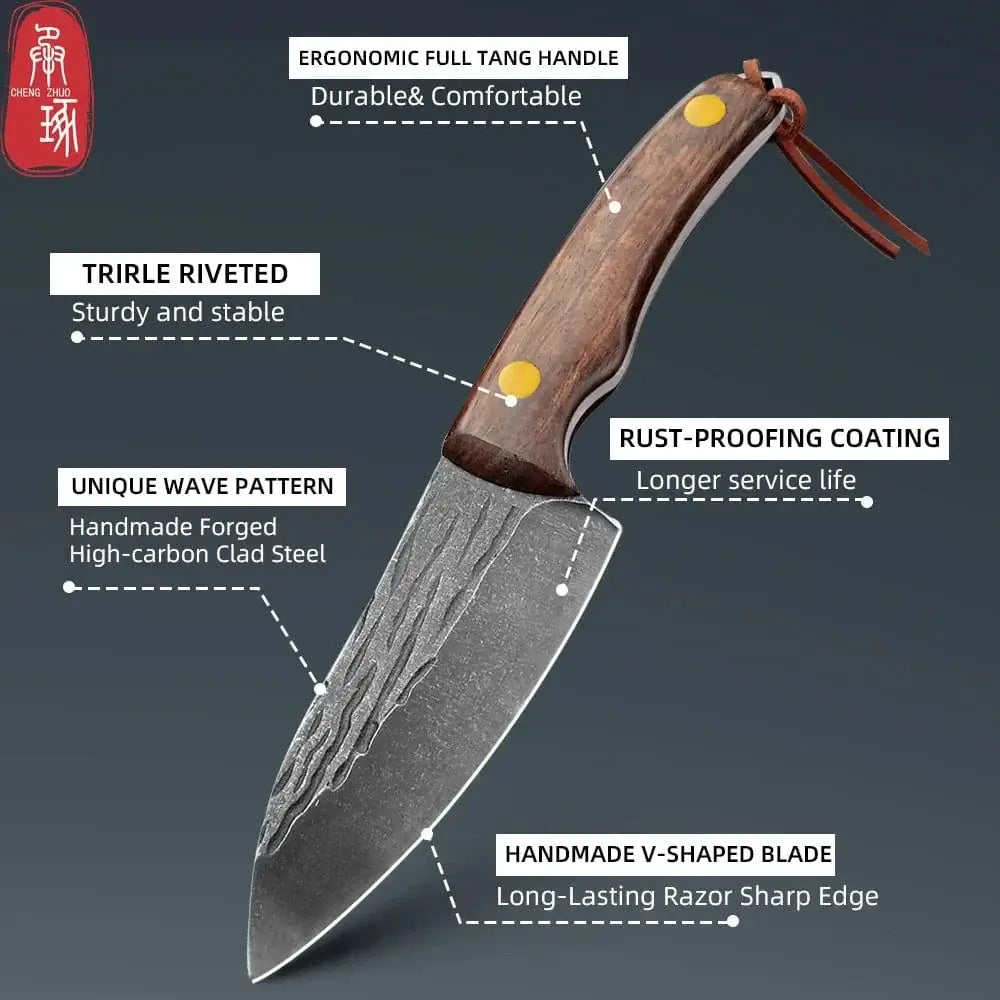 China China 3.5inch Kitchen Knife Full Tang Thickened Knife High Carbon Steel Forged Butcher Knives Meat Cleaver Boning Knife Wooden Handle