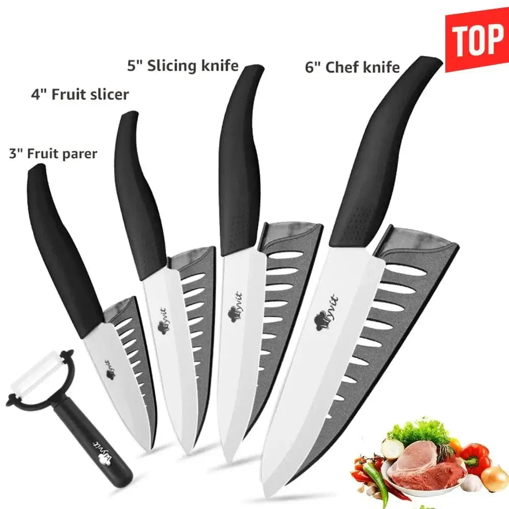 China China 3456inch Black / CHINA Kitchen Ceramic Knife Set 3 4 5 6 Inch Chef Knives with Sheaths White Zirconia Blade Sharp Rustproof Baby Food Vegetable Cooking