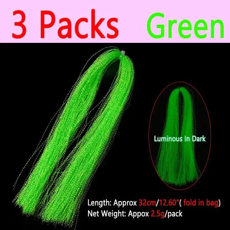 China China 3packs Green Bimoo 2packs Luminous Twisted Flashabou Holographic Tinsel Crystal Flash Strands For Jig Hook Lure Sabiki Rig Making Material