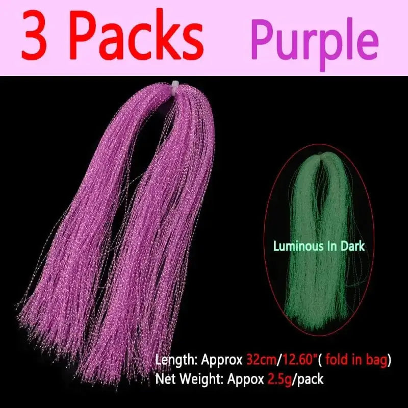 China China 3packs Purple Bimoo 2packs Luminous Twisted Flashabou Holographic Tinsel Crystal Flash Strands For Jig Hook Lure Sabiki Rig Making Material