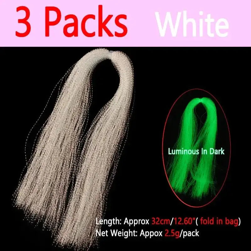 China China 3packs White Bimoo 2packs Luminous Twisted Flashabou Holographic Tinsel Crystal Flash Strands For Jig Hook Lure Sabiki Rig Making Material