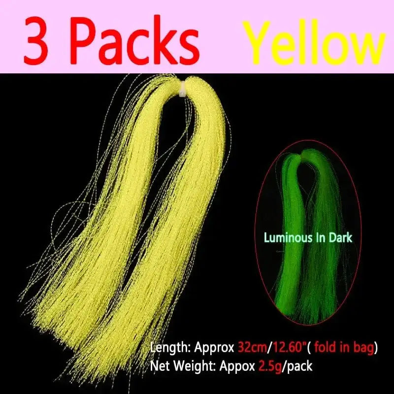 China China 3packs Yellow Bimoo 2packs Luminous Twisted Flashabou Holographic Tinsel Crystal Flash Strands For Jig Hook Lure Sabiki Rig Making Material