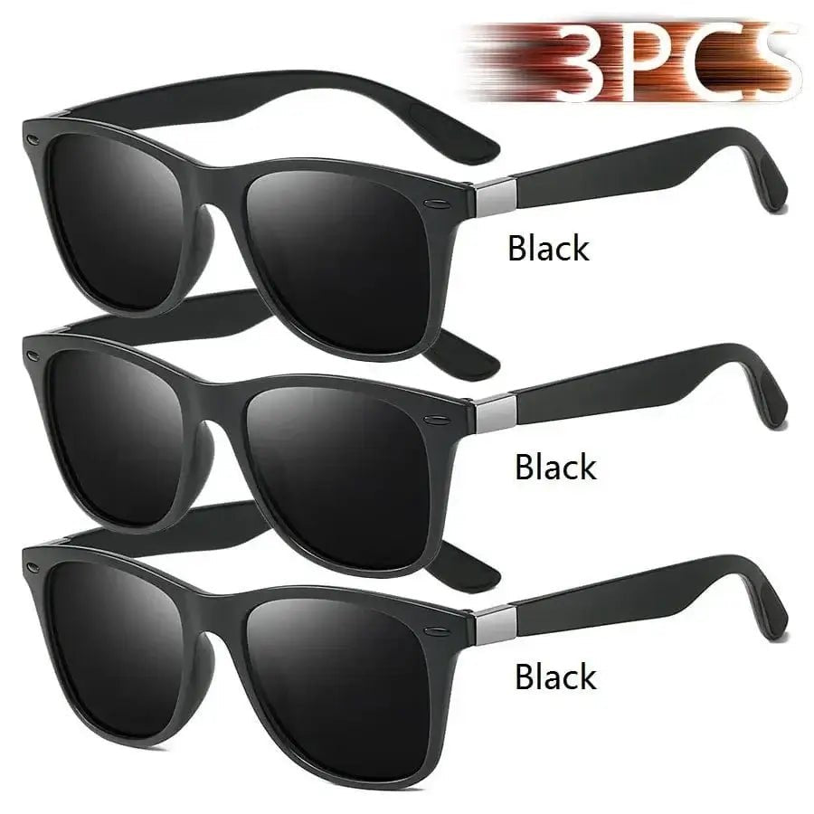 China China 3PCS Black Fashion Vintage Square Unisex Driving Fishing Sunglasses Men Women Luxury Brand Designer Sun Glasses Anti-Glare Eyewear UV400