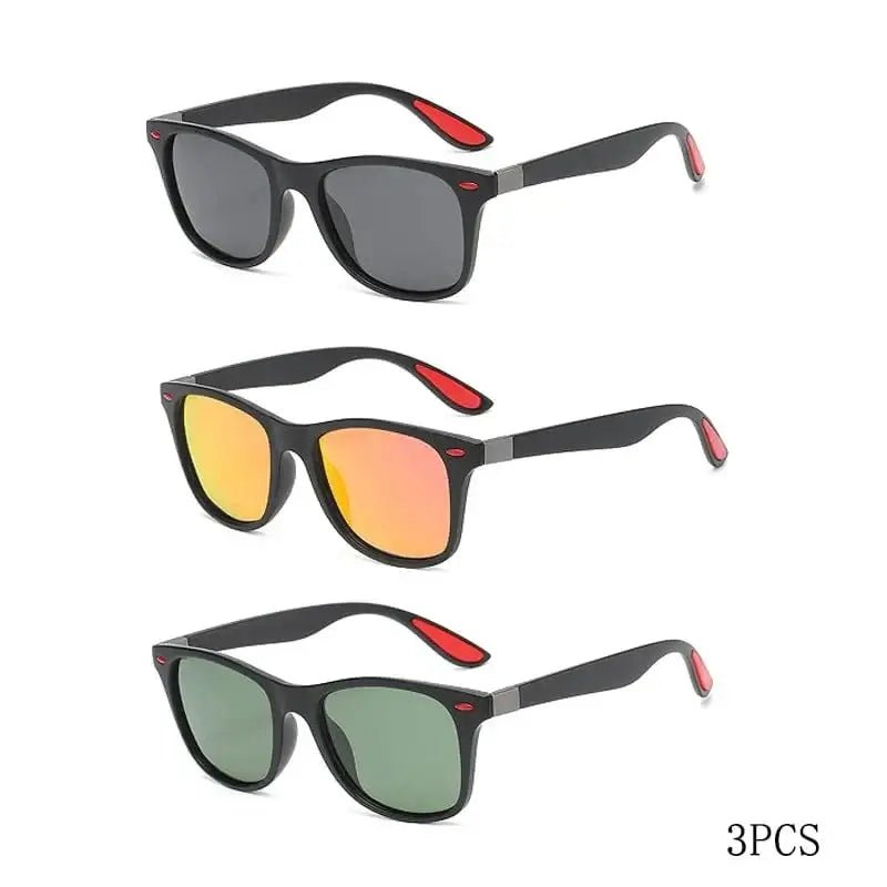 China China 3pcs Black Red Green Fashion Classic Polarized Men And Women Square Sunglasses Anti Glare Goggles Travel Fishing Riding Glasses Uv400