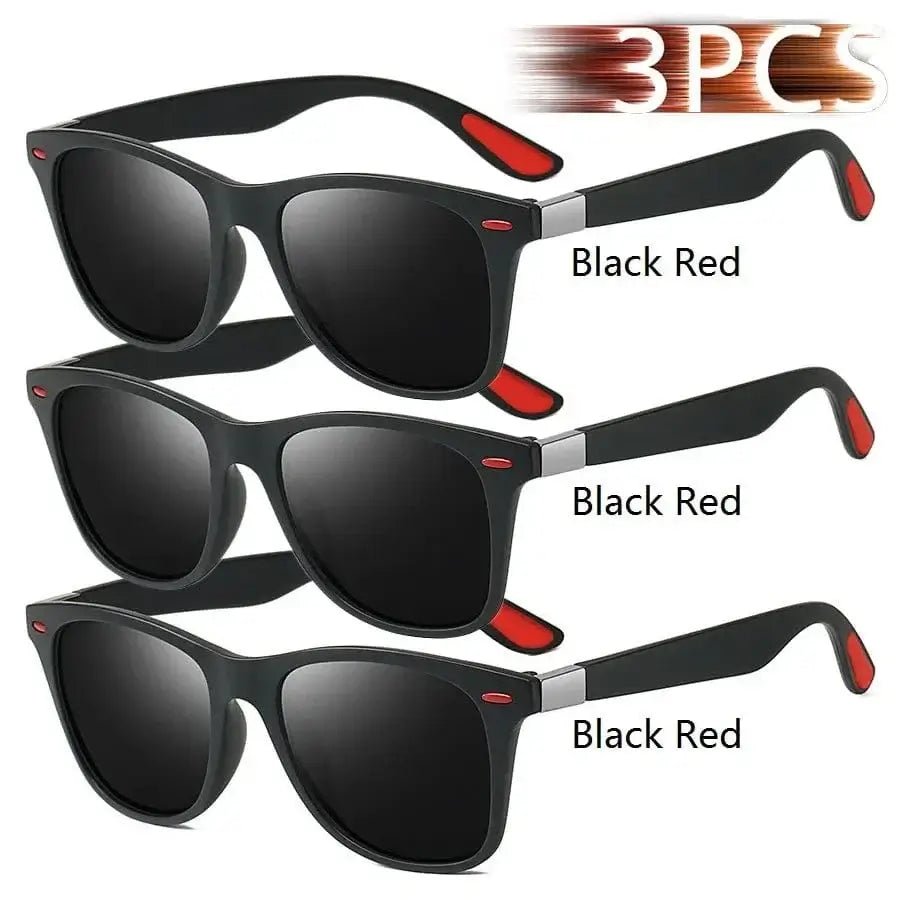 China China 3PCS BlackRed Fashion Vintage Square Unisex Driving Fishing Sunglasses Men Women Luxury Brand Designer Sun Glasses Anti-Glare Eyewear UV400