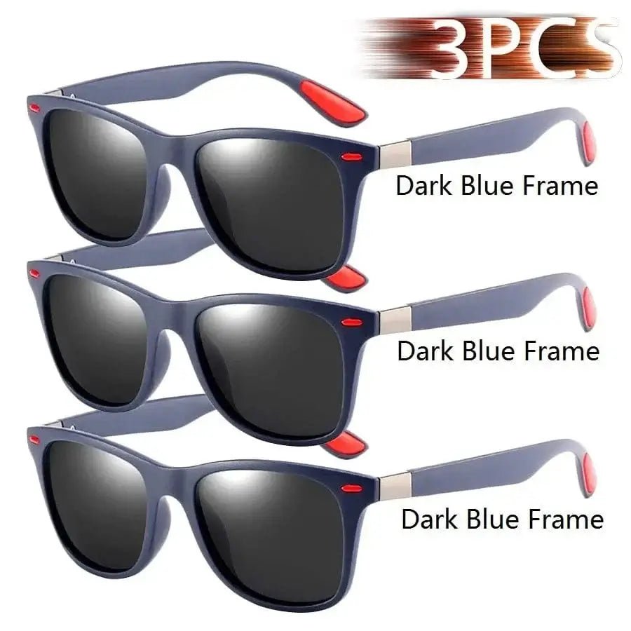 China China 3PCS DarkBlueFrame Fashion Vintage Square Unisex Driving Fishing Sunglasses Men Women Luxury Brand Designer Sun Glasses Anti-Glare Eyewear UV400
