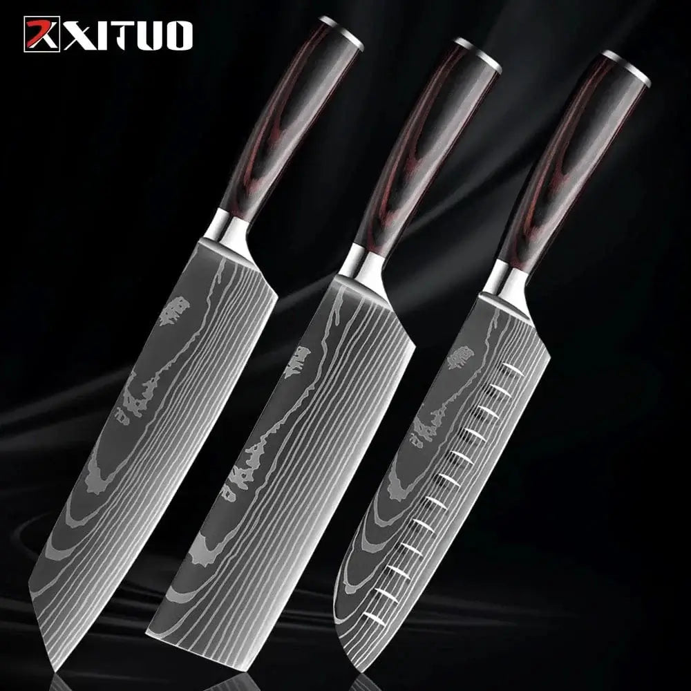 China China 3PCS Knife A XITUO Kitchen Knife Set 1-9PCS,7Cr17Mov Stainless Steel Sharp Chef Knife Santoku Knife Fruit knife Ergonomic Pakkawood Handle