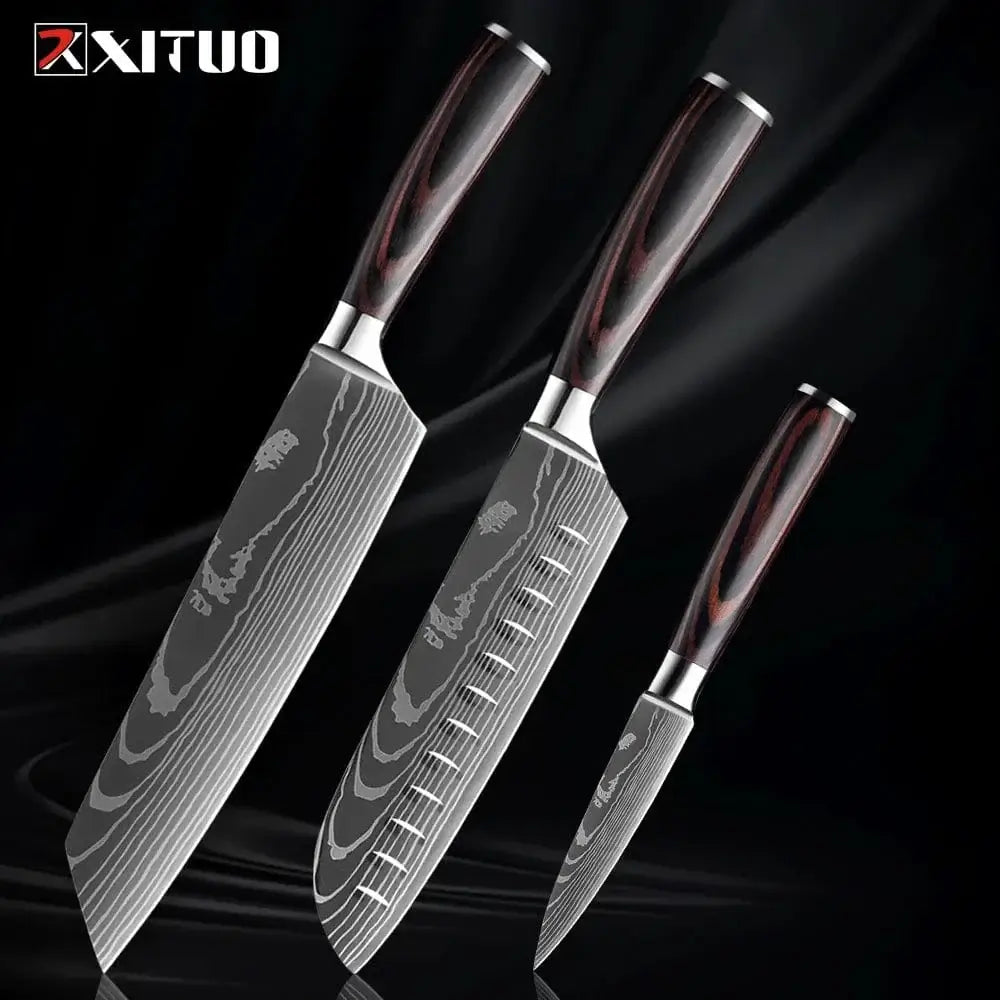 China China 3PCS Knife B XITUO Kitchen Knife Set 1-9PCS,7Cr17Mov Stainless Steel Sharp Chef Knife Santoku Knife Fruit knife Ergonomic Pakkawood Handle