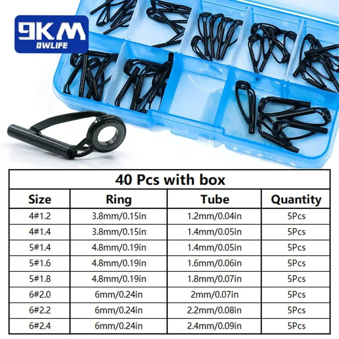 China China 40Pcs with Box Fishing Rod Guide Tip Repair Kit Stainless Steel Spinning Rod Replacement Kit Wear Resistant Ceramic Ring Saltwater Freshwater