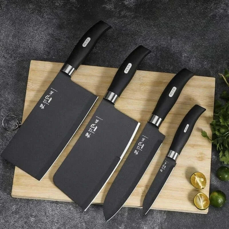 China China 4pcs High quality Black Steel Knife set Home multi-functional sharp Bone cutting knife, chef's slicing knife, kitchen accessories
