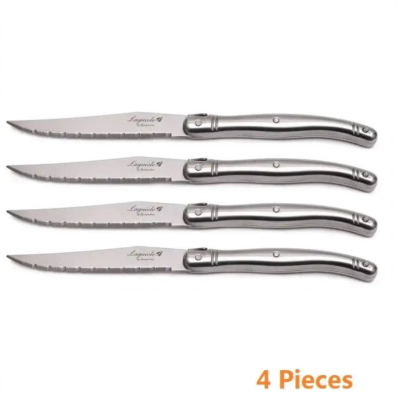 China China 4pcs knifes 9" Stainless Steel Laguiole Steak Knife set Dinner Fork Spoon Teaspoon Silver Dinnerware Tableware Restaurant Cutlery 4-12pcs