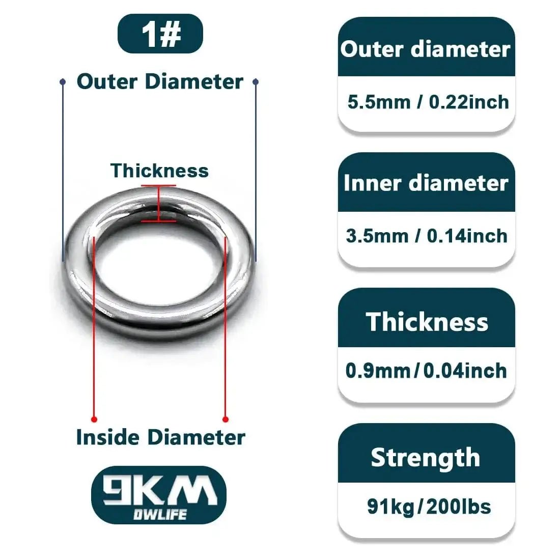 China China 5.5mm 3.5mm 91kg 1 / 100 Pcs Fishing Solid Ring 20~100Pcs Fishing Lure Connectors Stainless Steel Snap Fishing Accessories Solid Ring Saltwater Tackle Chrome