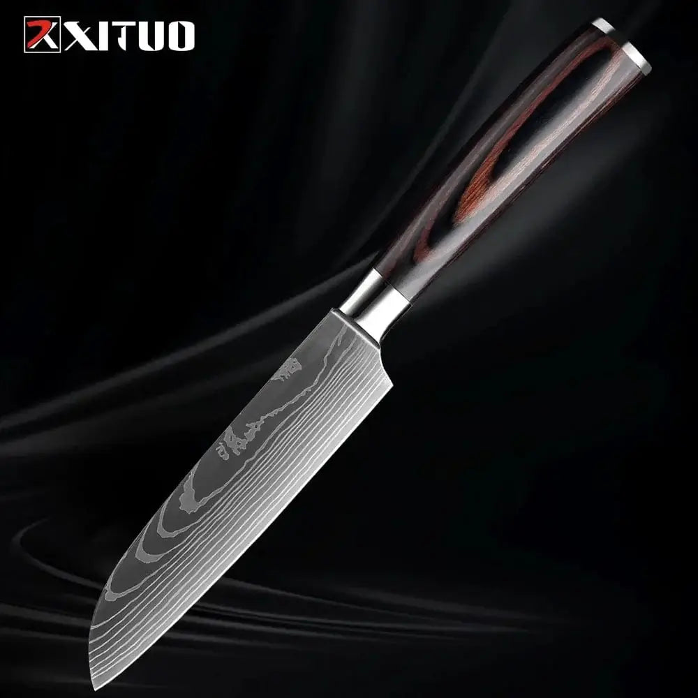 China China 5 inch Santoku Knife XITUO Kitchen Knife Set 1-9PCS,7Cr17Mov Stainless Steel Sharp Chef Knife Santoku Knife Fruit knife Ergonomic Pakkawood Handle