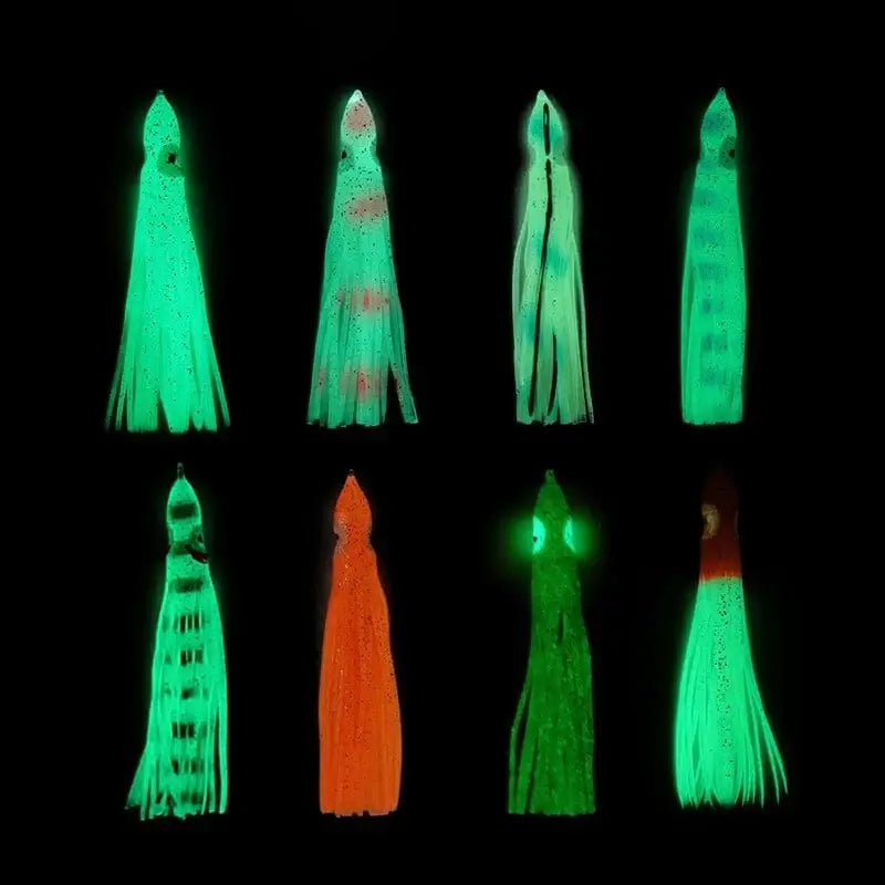 China China 5-pieces Luminous Squid Skirts Soft Lure 5cm/9cm/11cm Artificial Bait Lures Octopus Wobblers Tuna Kingfish Sailfish Marlin Baits