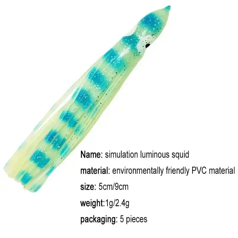 China China 5-pieces Luminous Squid Skirts Soft Lure 5cm/9cm/11cm Artificial Bait Lures Octopus Wobblers Tuna Kingfish Sailfish Marlin Baits