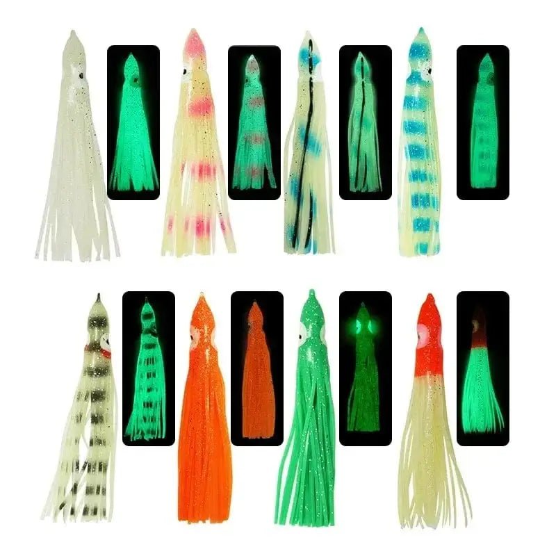 China China 5-pieces Luminous Squid Skirts Soft Lure 5cm/9cm/11cm Artificial Bait Lures Octopus Wobblers Tuna Kingfish Sailfish Marlin Baits