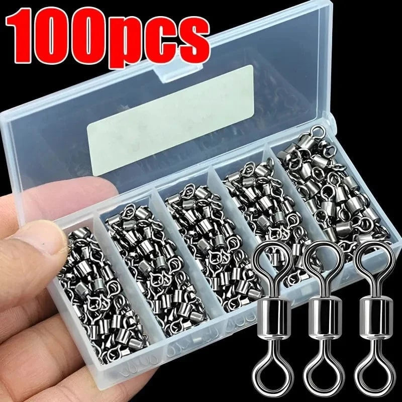 China China 50/100pcs Bearing Swivel Fishing Connector Stainless Steel Carp Fishing Accessories Snap Fishhook Lure Solid Ring Swivel Tackle