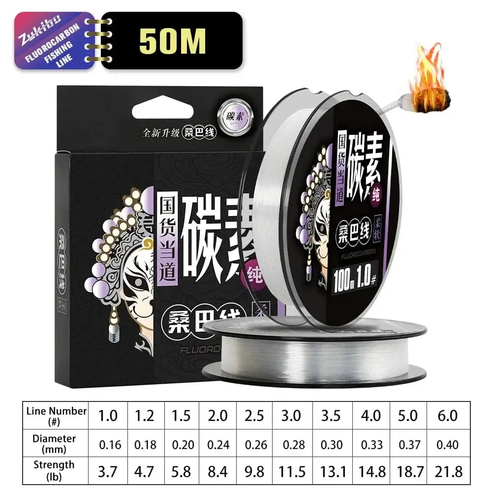 China China 50M Clear Carbon / 0.16mm 4LB 1.7KG ZUKIBO 2024 New Leader-Line 100% Pure Fluorocarbon Sink Fishing Lines 100M 50M Fishing Line Carbon Fishing Tackle Pesca Fishing