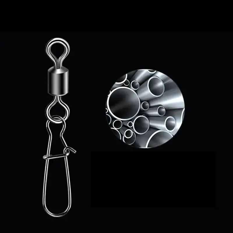 China China 50pcs/1box 2# To 14# Fishing Connector Rolling Swivel Fish Pin Bearing Stainless Steel Snap Hook Lure Tackle Goods For Fishing