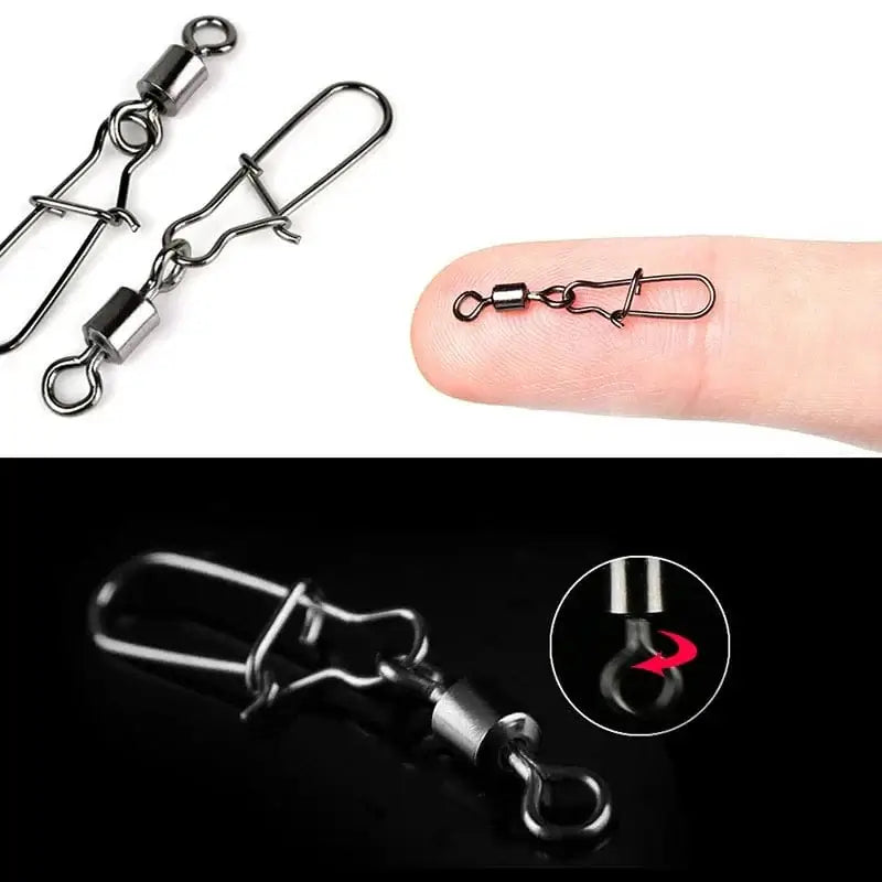 China China 50pcs/1box 2# To 14# Fishing Connector Rolling Swivel Fish Pin Bearing Stainless Steel Snap Hook Lure Tackle Goods For Fishing