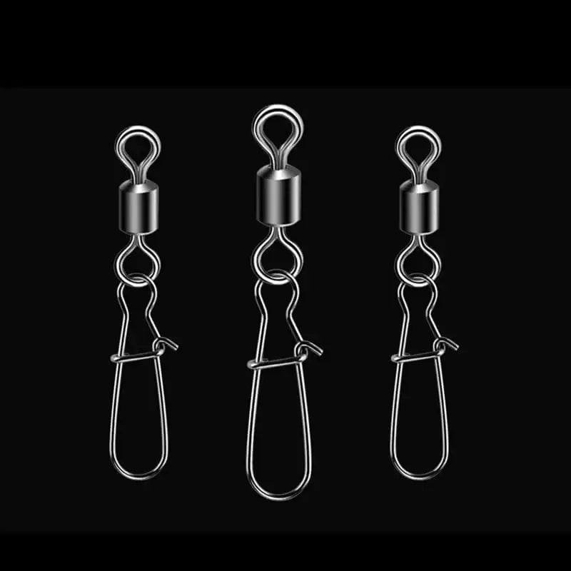 China China 50pcs/1box 2# To 14# Fishing Connector Rolling Swivel Fish Pin Bearing Stainless Steel Snap Hook Lure Tackle Goods For Fishing