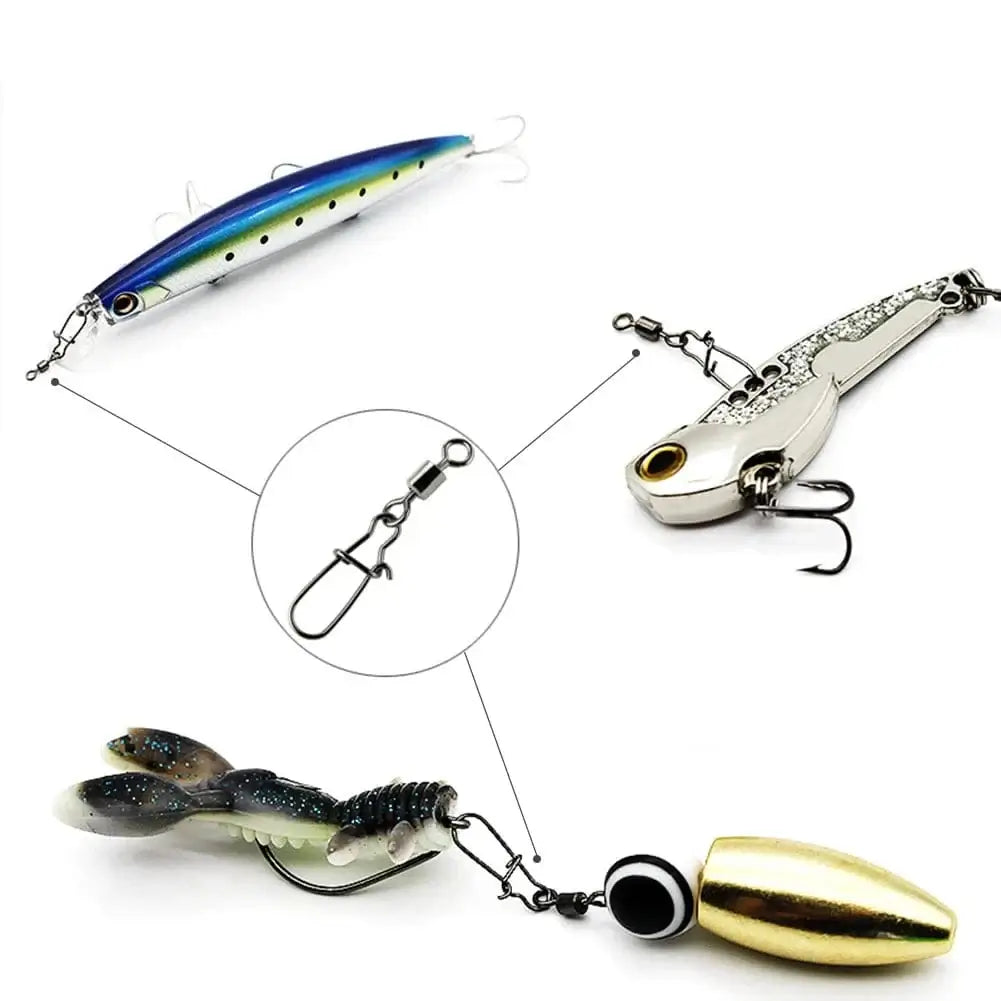 China China 50pcs/1box 2# To 14# Fishing Connector Rolling Swivel Fish Pin Bearing Stainless Steel Snap Hook Lure Tackle Goods For Fishing