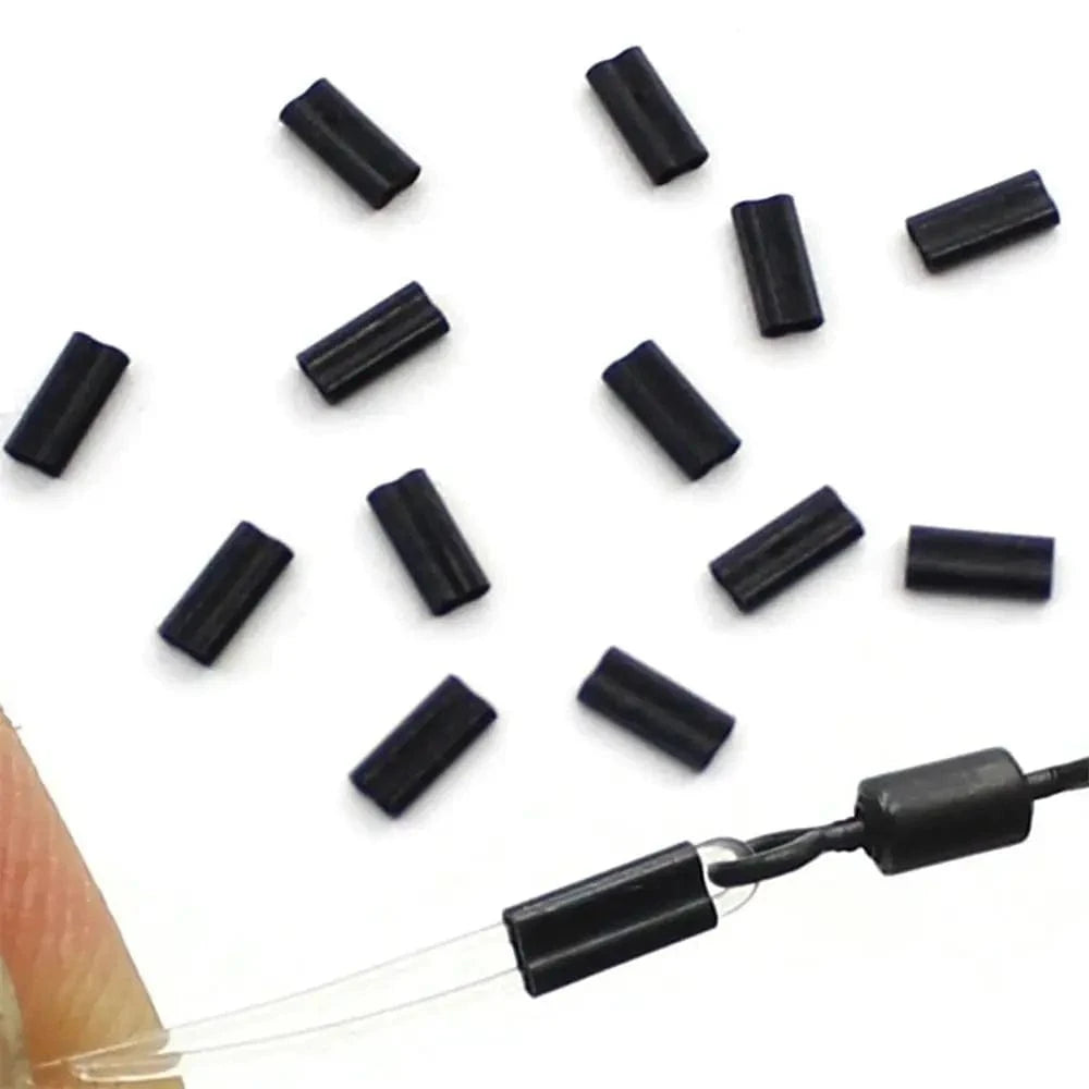 China China 50pcs Portable Carbon tube 0.6mm 0.7mm Wire Crimp Connector Fishing Wire Tube Line Crimping Sleeves Double Aluminum Tube