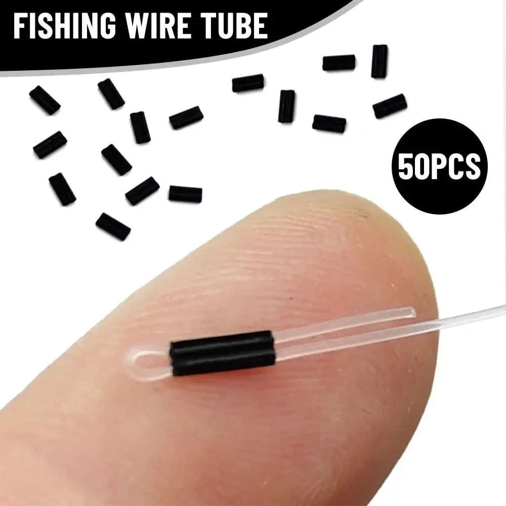 China China 50pcs Portable Carbon tube 0.6mm 0.7mm Wire Crimp Connector Fishing Wire Tube Line Crimping Sleeves Double Aluminum Tube