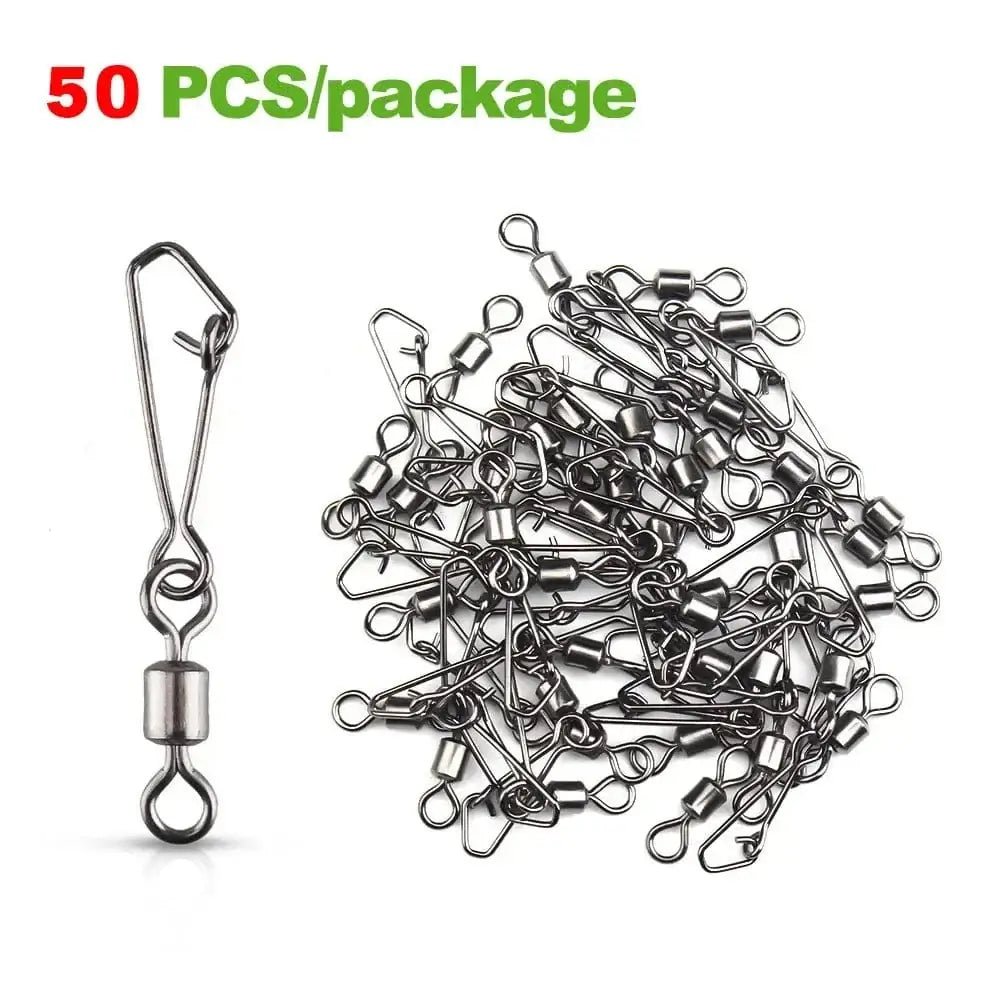 China China 50PCS / Size4 (30mm 26kg) XIAOSHU 10-50PCS Pike Fishing Accessories Connector Pin Bearing Rolling Swivel Stainless Steel Snap Fishhook Lure Swivels Tackle