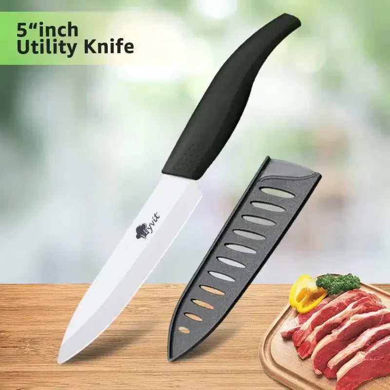 China China 5inch Black Ceramic Knife 6 5 4 3 inch Kitchen Chef Knives RustProof White Blade Utility Slicing Paring Fruit Vegetable Cooking Cutter Tool