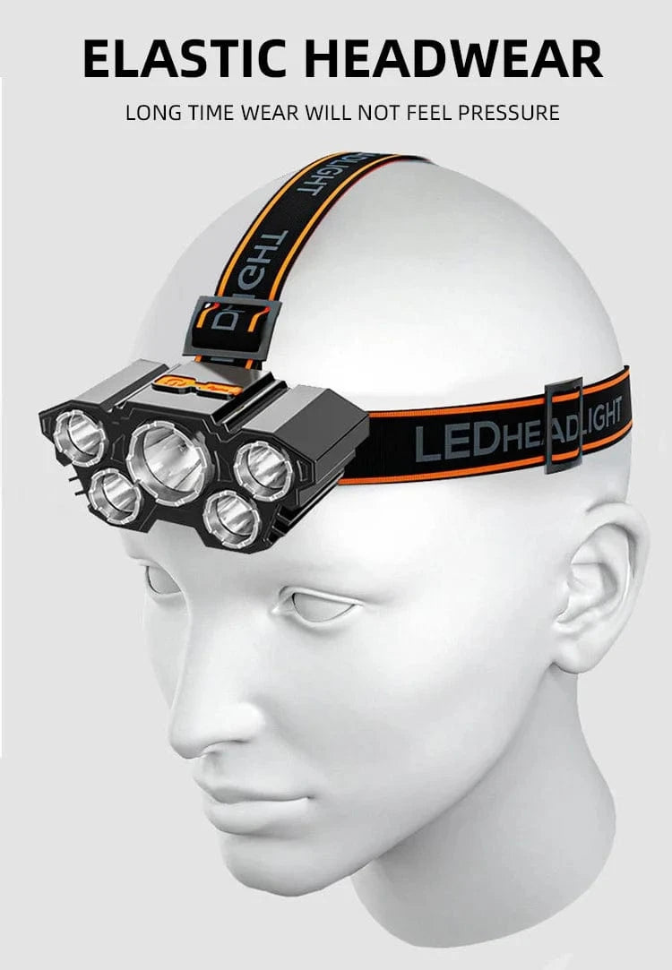 China China 5LED headlamp 5 LED Headlamp Rechargeable with Built in 18650 Battery Strong Light Headlight Camping Adventure Fishing Head Light Flashlight