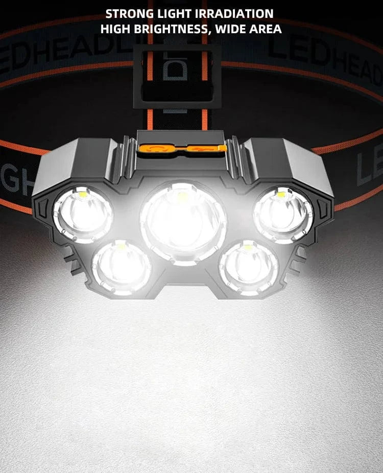 China China 5LED headlamp 5 LED Headlamp Rechargeable with Built in 18650 Battery Strong Light Headlight Camping Adventure Fishing Head Light Flashlight
