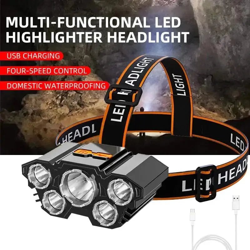 China China 5LED headlamp 5 LED Headlamp Rechargeable with Built in 18650 Battery Strong Light Headlight Camping Adventure Fishing Head Light Flashlight