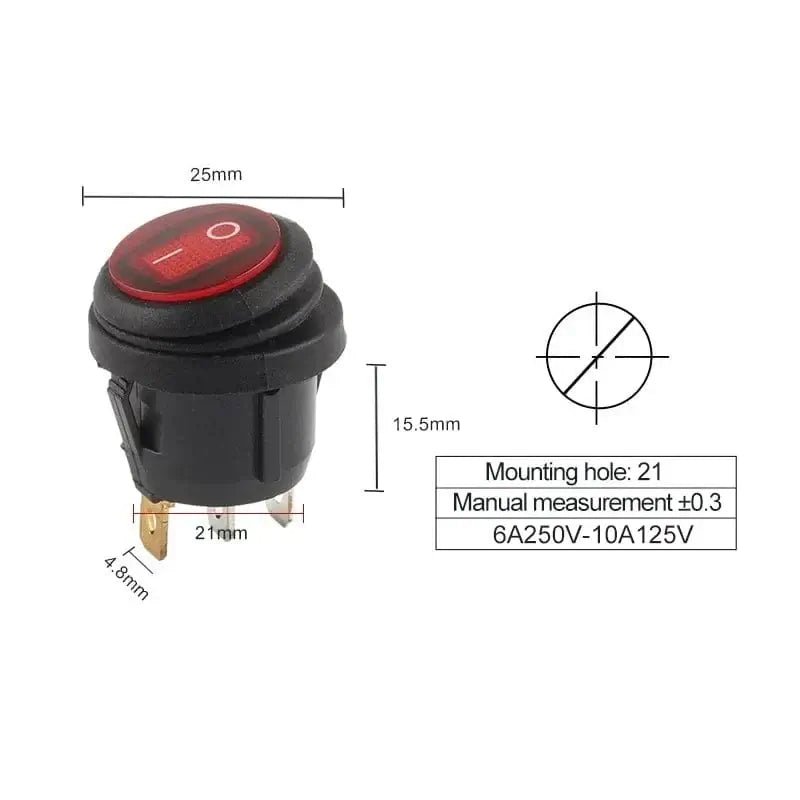 China China 5Pcs 2/3Pin 25mm 6A/10A 250V Round Rocker Dot Boat LED Light Waterproof Rocker Switch Car Auto Boat Marine Power Button Switch