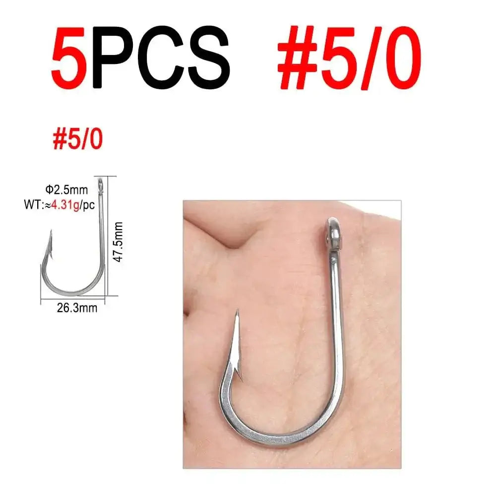 China China 5pcs 5I0 Bimoo 5/0 ~13/0 Stainless Steel Saltwater Fishing Hook Heavy Duty Hook For Big Game Fishing Chunking Jigging Tuna Shark Fishing