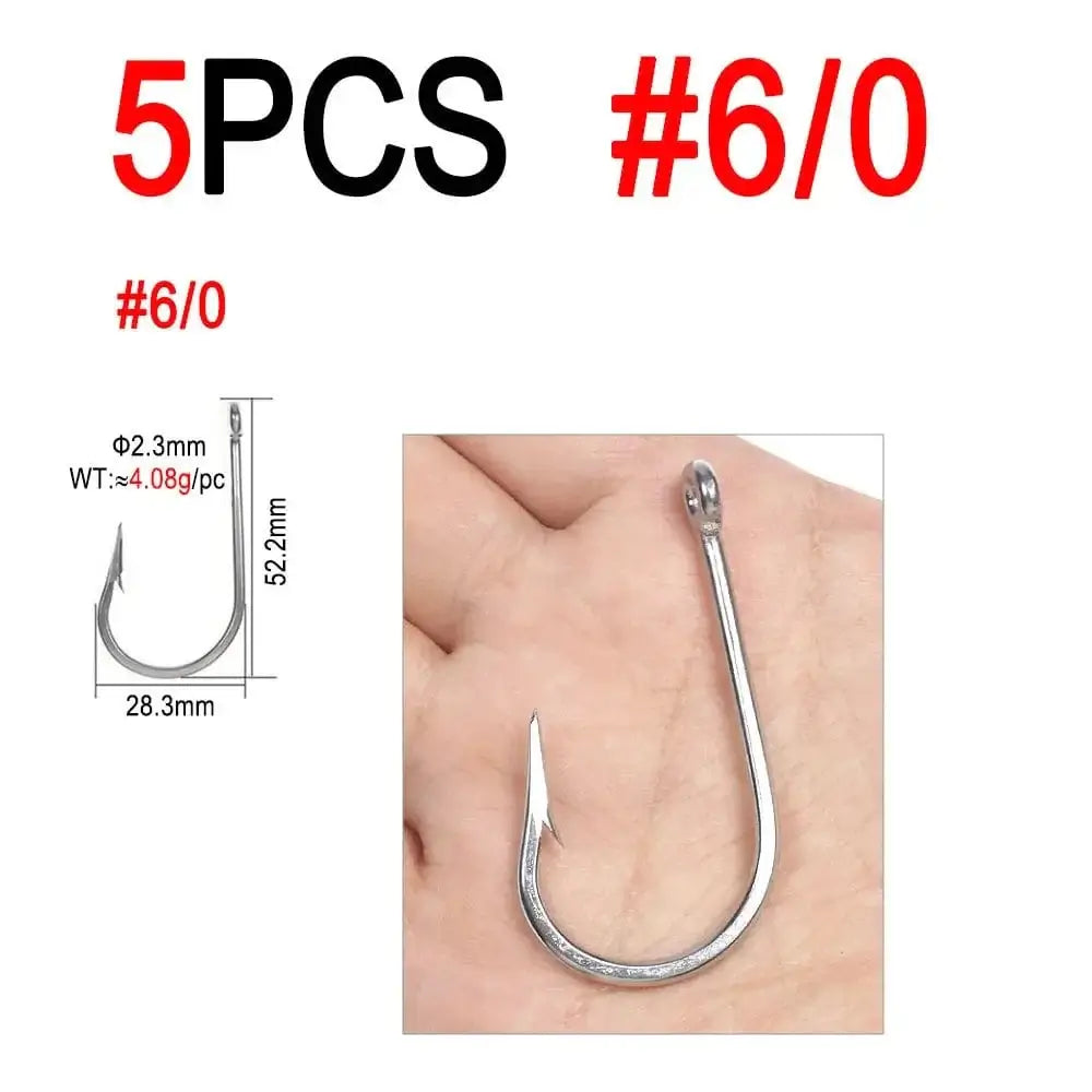 China China 5pcs 6I0 Bimoo 5/0 ~13/0 Stainless Steel Saltwater Fishing Hook Heavy Duty Hook For Big Game Fishing Chunking Jigging Tuna Shark Fishing