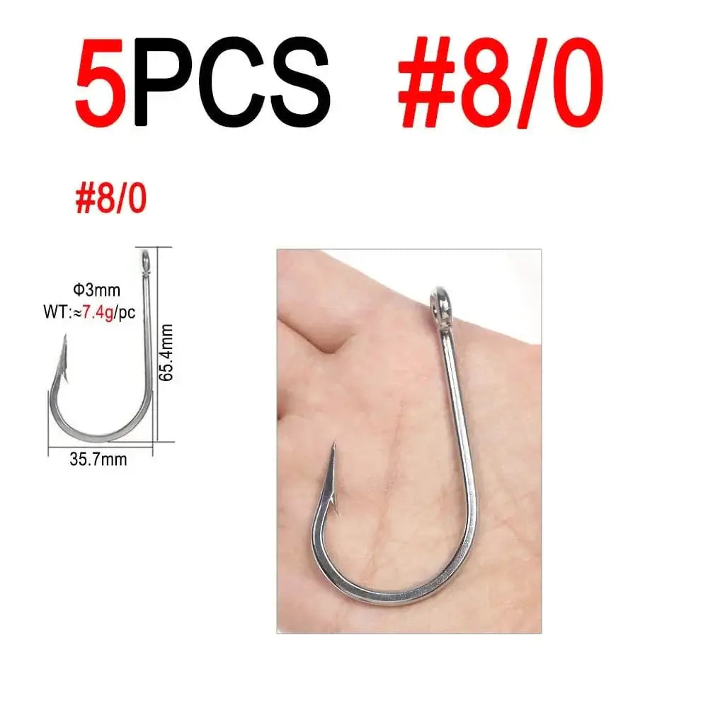 China China 5pcs 8I0 Bimoo 5/0 ~13/0 Stainless Steel Saltwater Fishing Hook Heavy Duty Hook For Big Game Fishing Chunking Jigging Tuna Shark Fishing