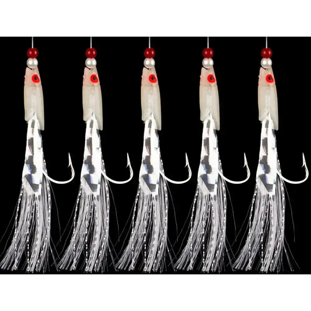 China China 5pcs Fishing Sabiki Samodur Rigs Baits Luminous Japan Luminous Glow Bead Feather Fish Skin String Hooks Saltwater Fish Supplies