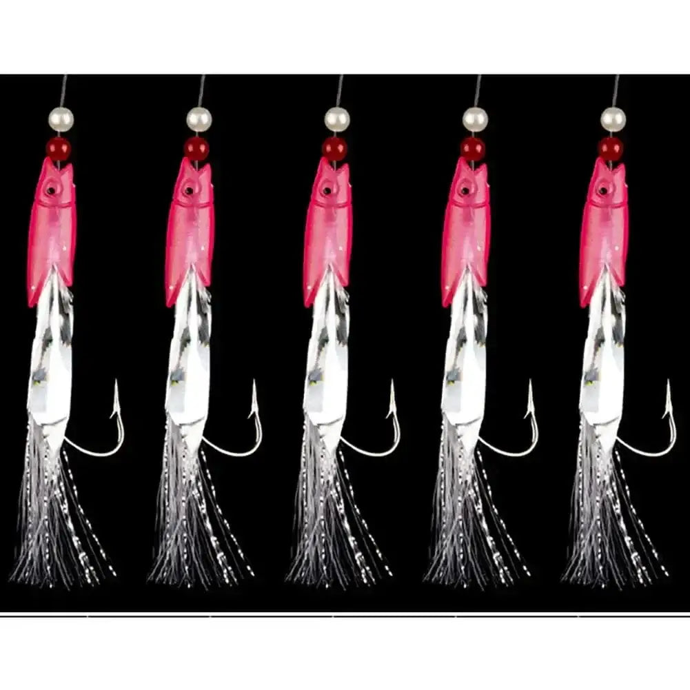 China China 5pcs Fishing Sabiki Samodur Rigs Baits Luminous Japan Luminous Glow Bead Feather Fish Skin String Hooks Saltwater Fish Supplies