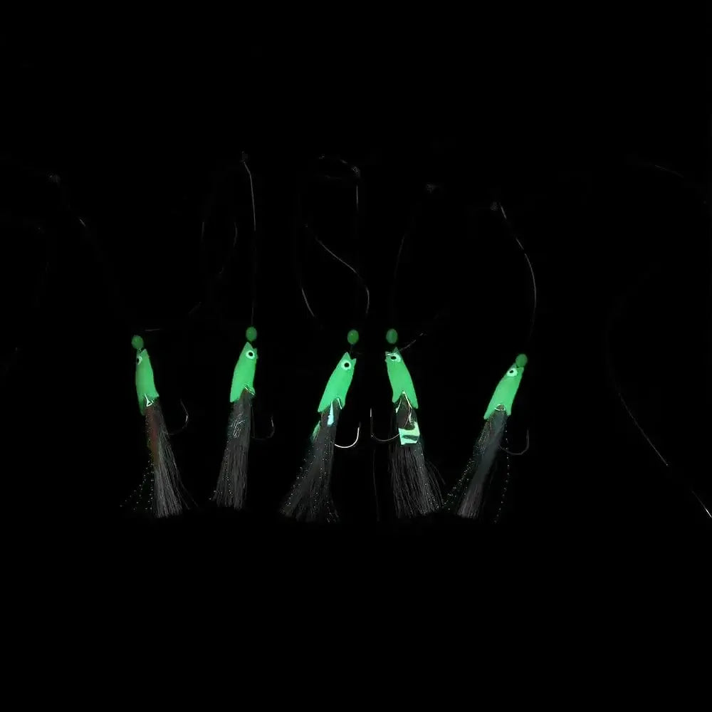 China China 5Pcs Fishing Sabiki Samodur Rigs Baits Luminous Japan Luminous Japan Glow Bead Feather Fish Skin String Hooks Saltwater