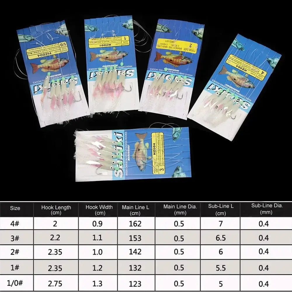 China China 5Pcs Fishing Sabiki Samodur Rigs Baits Luminous Japan Luminous Japan Glow Bead Feather Fish Skin String Hooks Saltwater