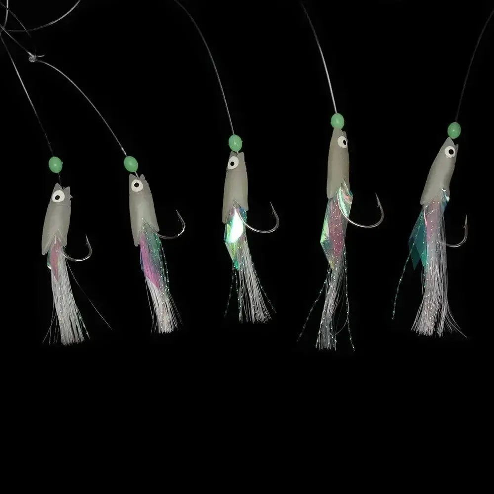 China China 5Pcs Fishing Sabiki Samodur Rigs Baits Luminous Japan Luminous Japan Glow Bead Feather Fish Skin String Hooks Saltwater